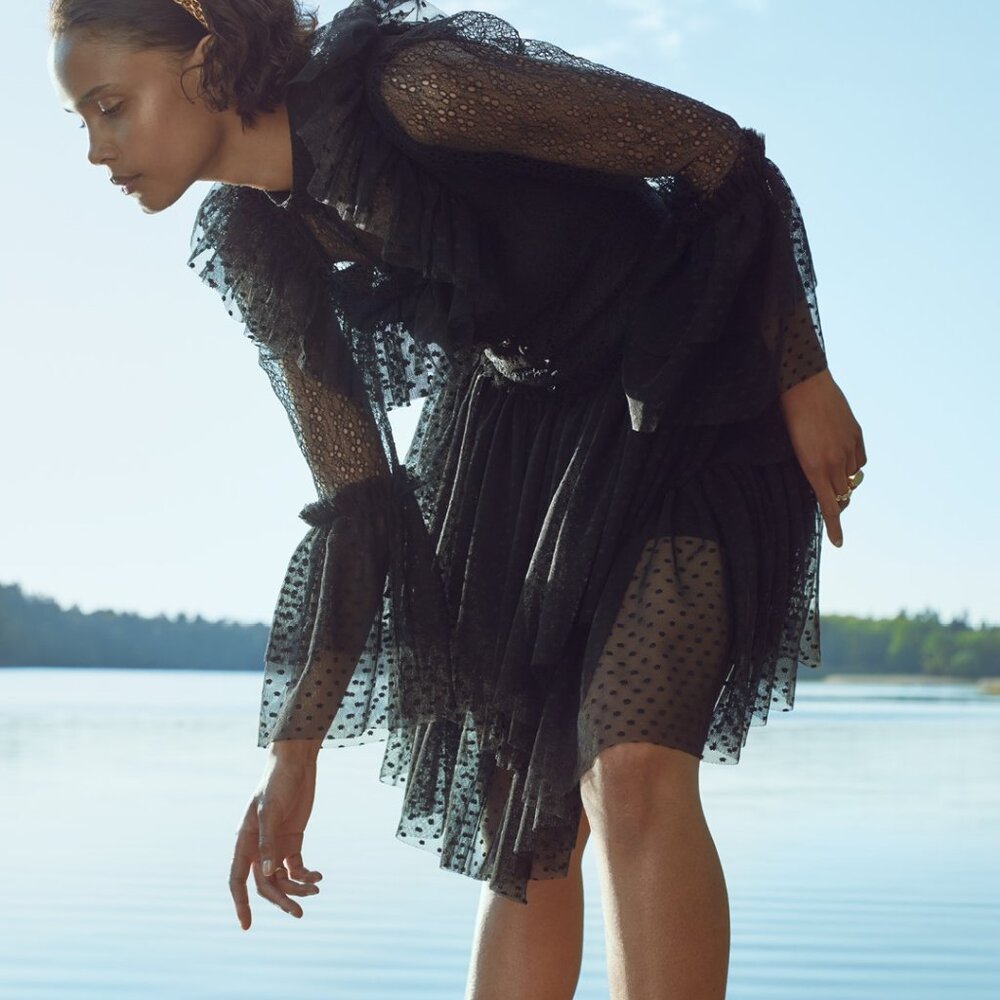 NWT Sandra Mansour x H M Tulle Lace Skirt Dress Black sz M